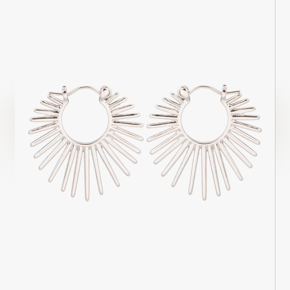 Silver Sunburst Hoop Earrings